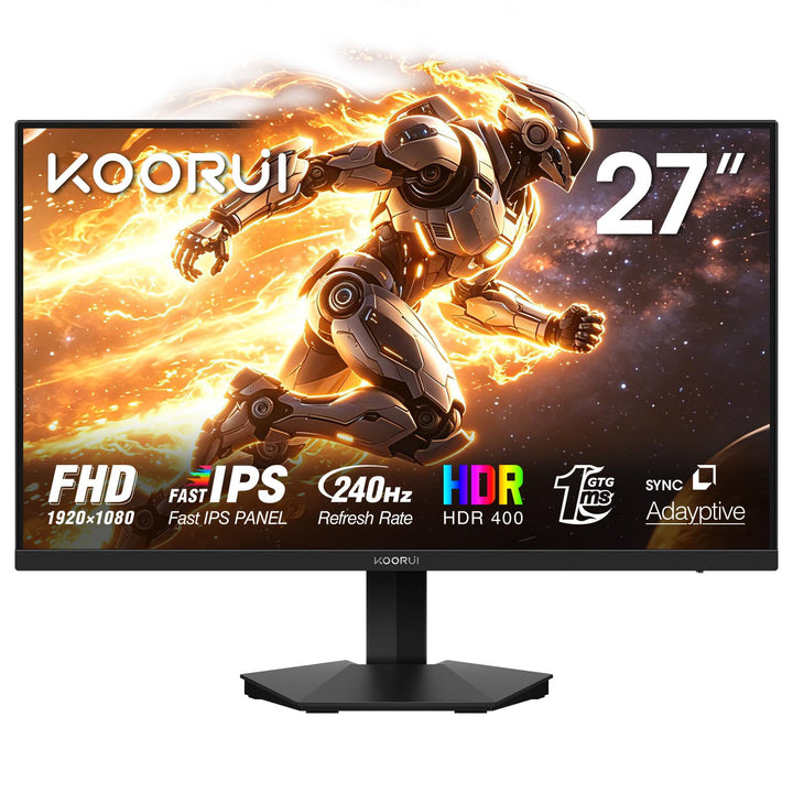 KOORUI 27 Zoll Gaming Monitor 240 Hz, 1 ms, FHD (1920 * 1080) DCI-P3 90% Farbraum, Adaptive Sync, Ne
