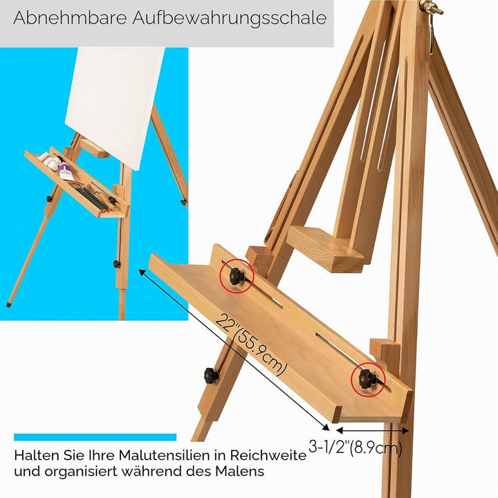 MEEDEN Staffelei Holz Gross mit Tragetasche, Massives Buchenholz Künstlerstaffelei für Maler, Studen