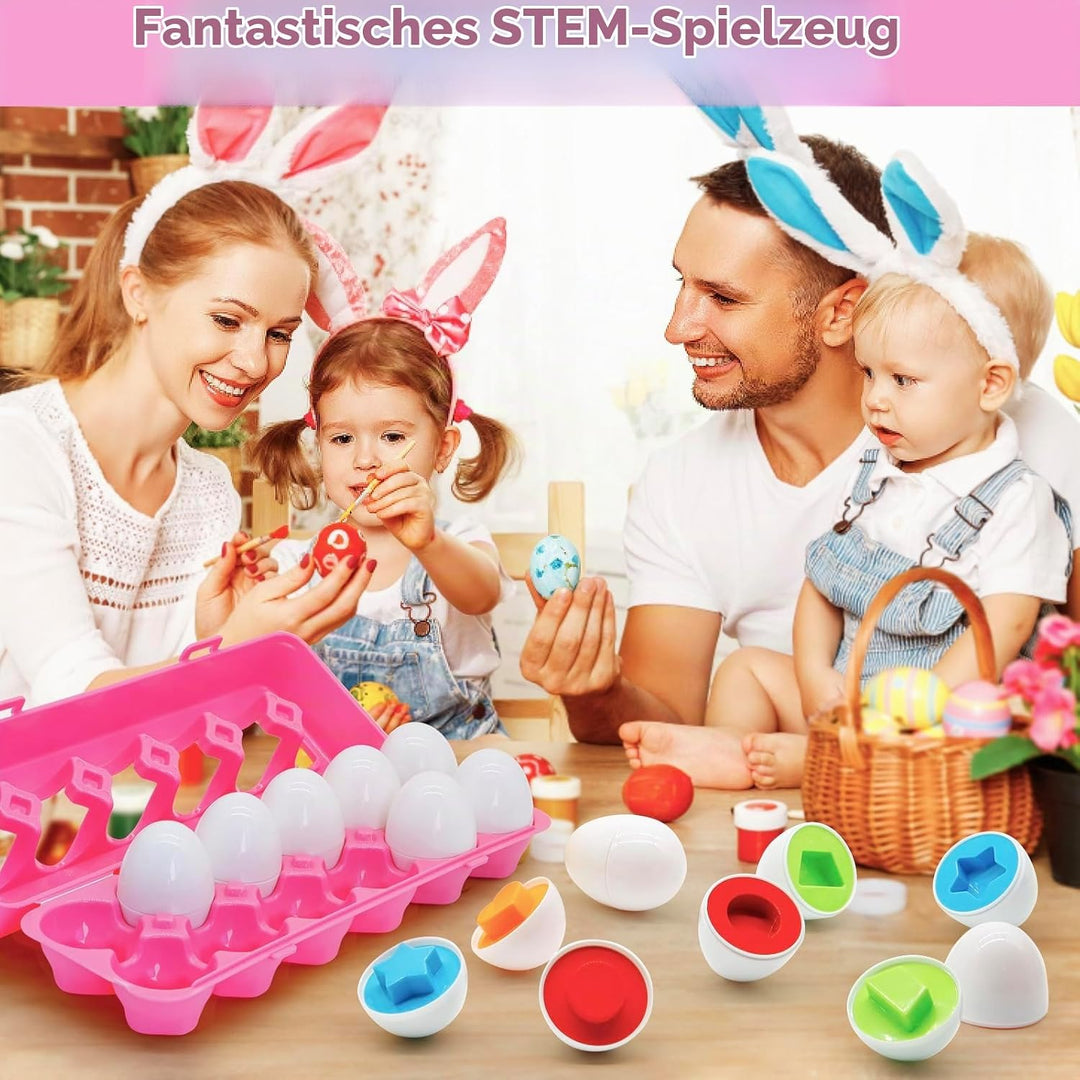 Passende Eier Montessori Spielzeug ab 1 Jahr, 12 Pcs Eier Spielzeuge Farbe und Form Erkennung Sorter