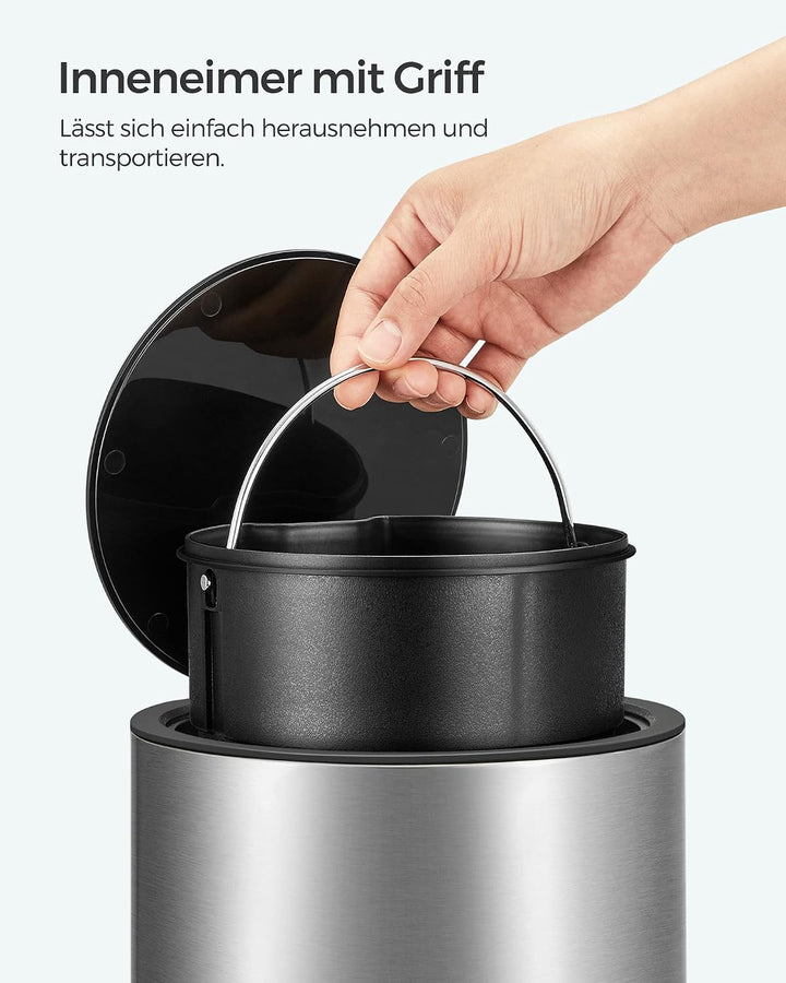 SONGMICS Kosmetikeimer, mit Deckel, Softclose, 3 Liter 3 L Silber metallic, 3 L Silber metallic