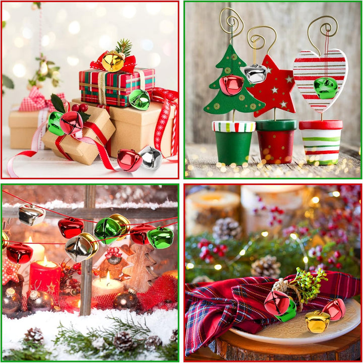 Augshy Weihnachten Glöckchen, 120 Stück Bunte Glöckchen zum Basteln 4 Farben Jingle Bells 25mm Klein
