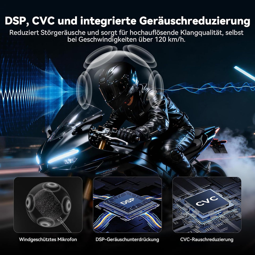 X10 Motorrad Headset Bluetooth, 3000m Mesh Helm Intercom 1-10 Fahrer Einzelpackung, Einzelpackung