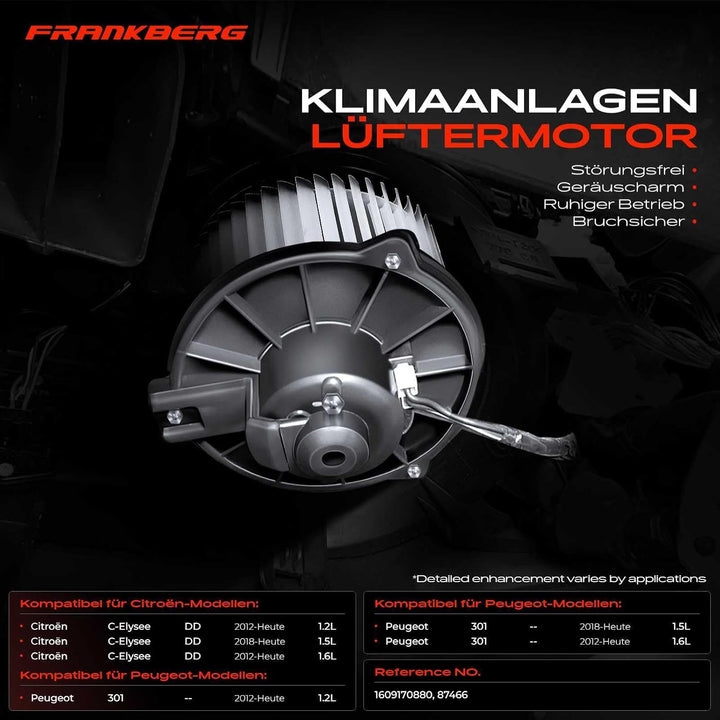 Frankberg 1x Gebläsemotor Innenraumgebläse Kompatibel mit C-Elysee DD 1.2L-1.6L 2012-2022 301 1.2L-1