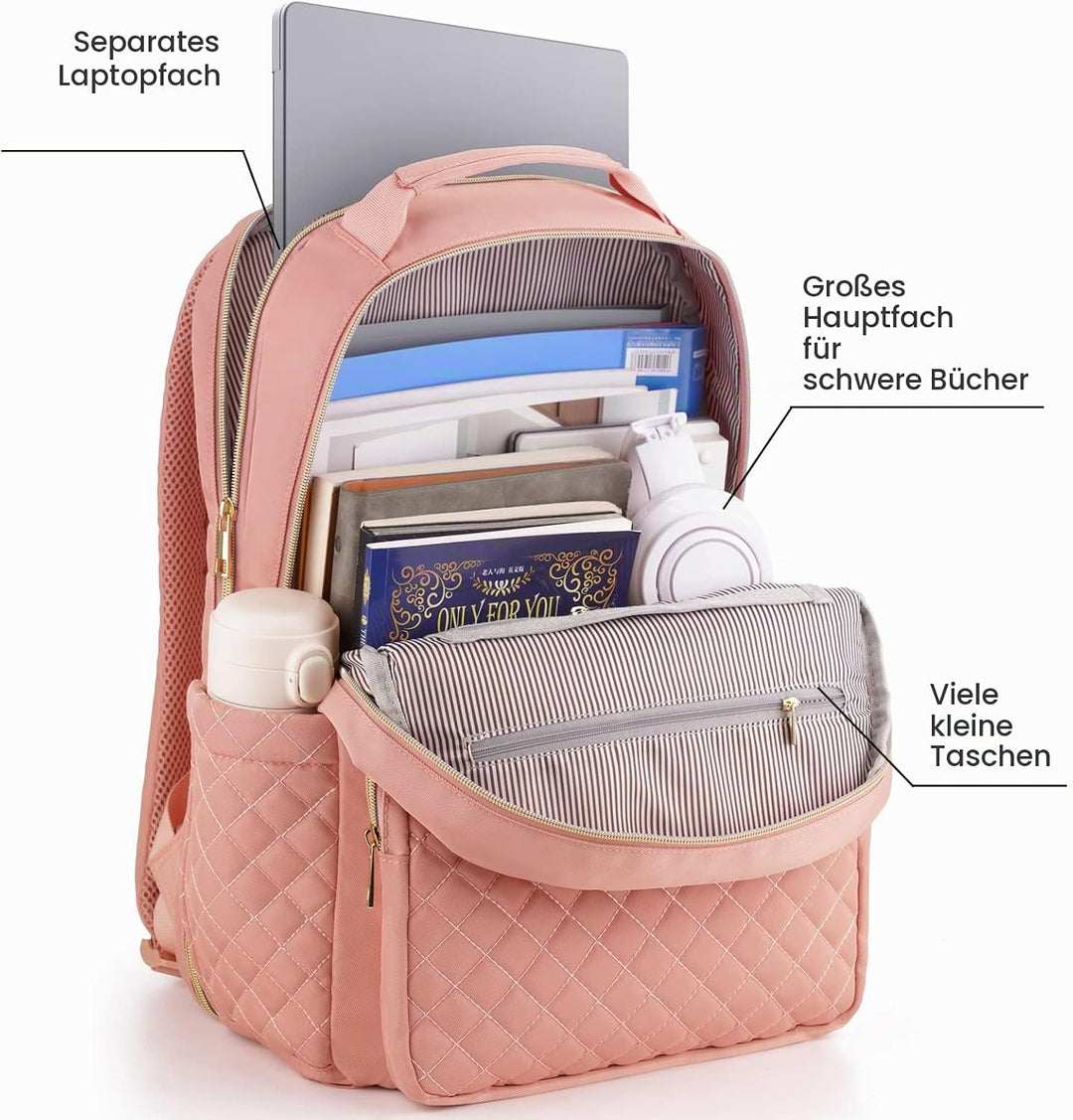 RJEU Schulrucksack Mädchen Teenager,Schule Rucksack Damen mit 15,6 Zoll Laptopfach für Student Uni S