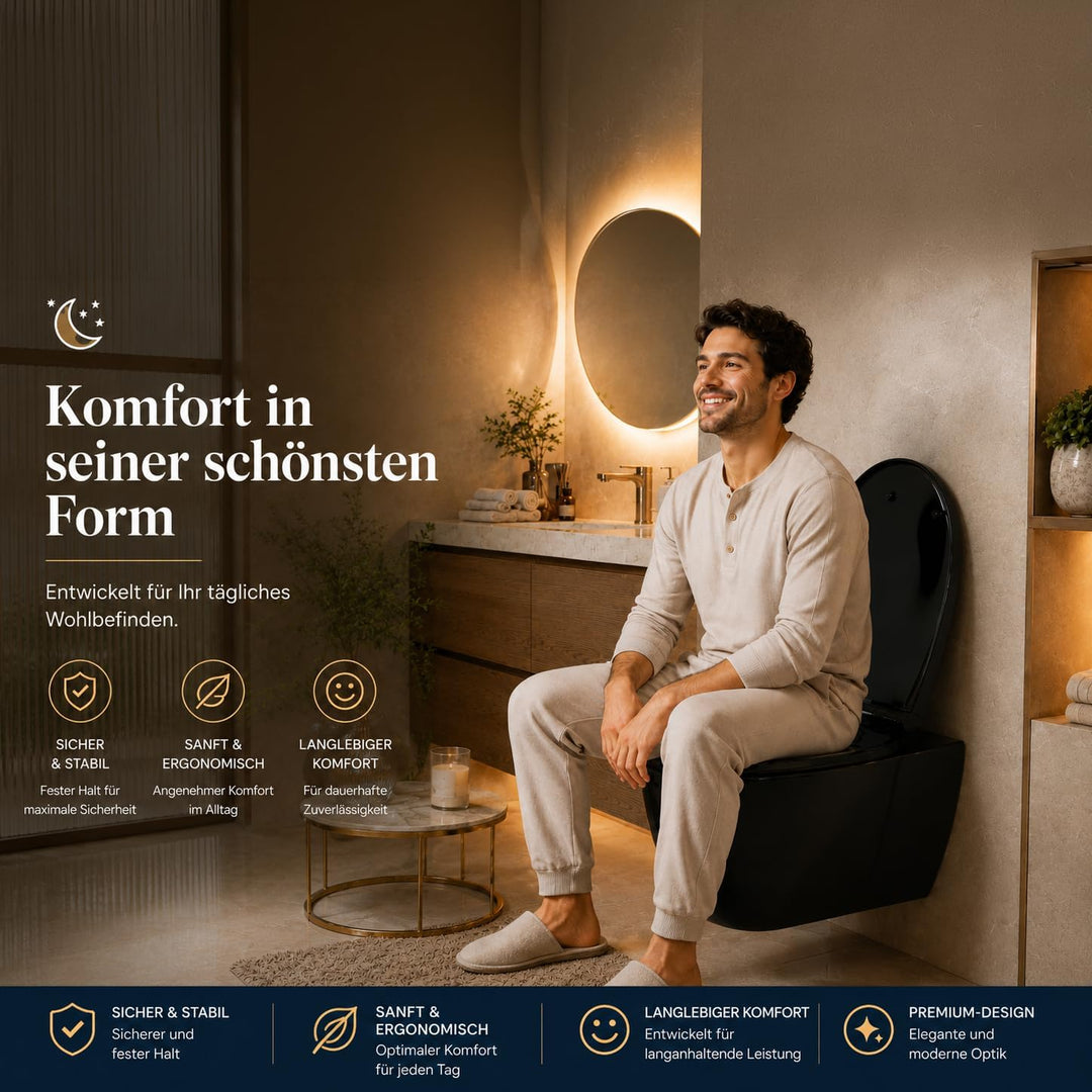 WC-Sitz, Toilettensitz mit Absenkautomatik und verstellbarem Scharnier, sanfter Verschluss, schnelle