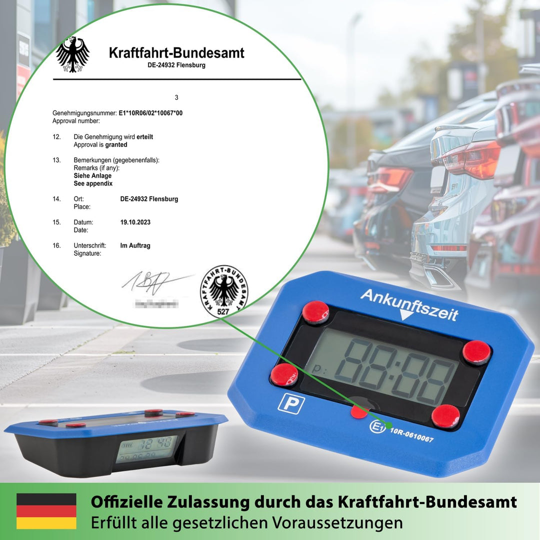 fouraces elektronische Parkscheibe - Zulassung des Kraftfahrtbundesamtes - mit Ersatz Batterie, auto