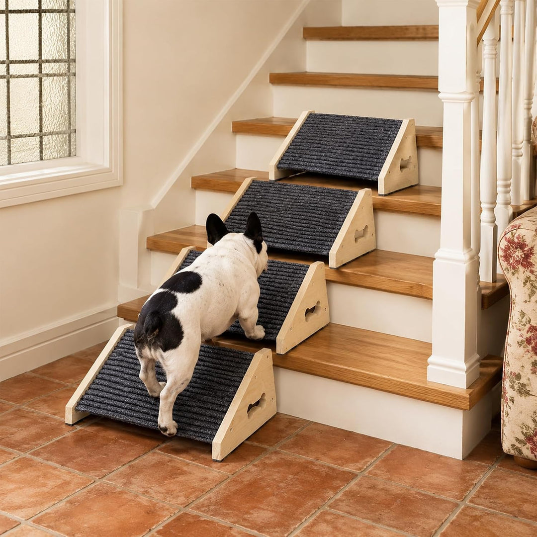 4 Stück Hunderampe, Hunde Treppe für Sofa und Bett, rutschfeste Haustiertreppe mit Teppichoberfläche