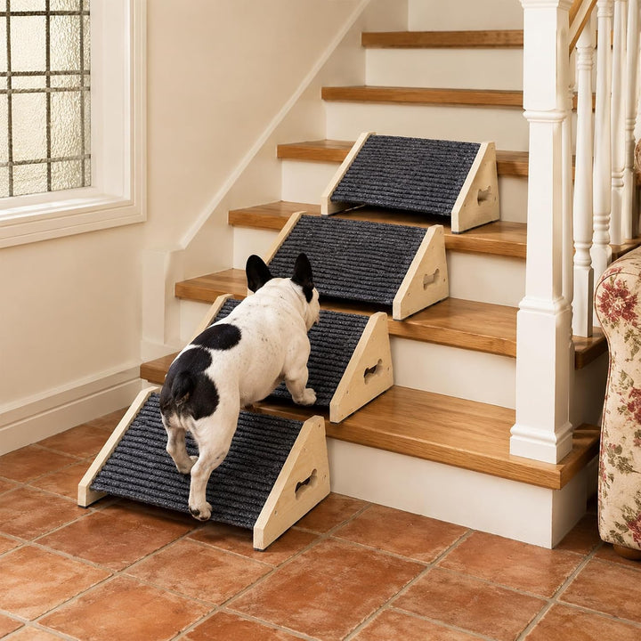 4 Stück Hunderampe, Hunde Treppe für Sofa und Bett, rutschfeste Haustiertreppe mit Teppichoberfläche
