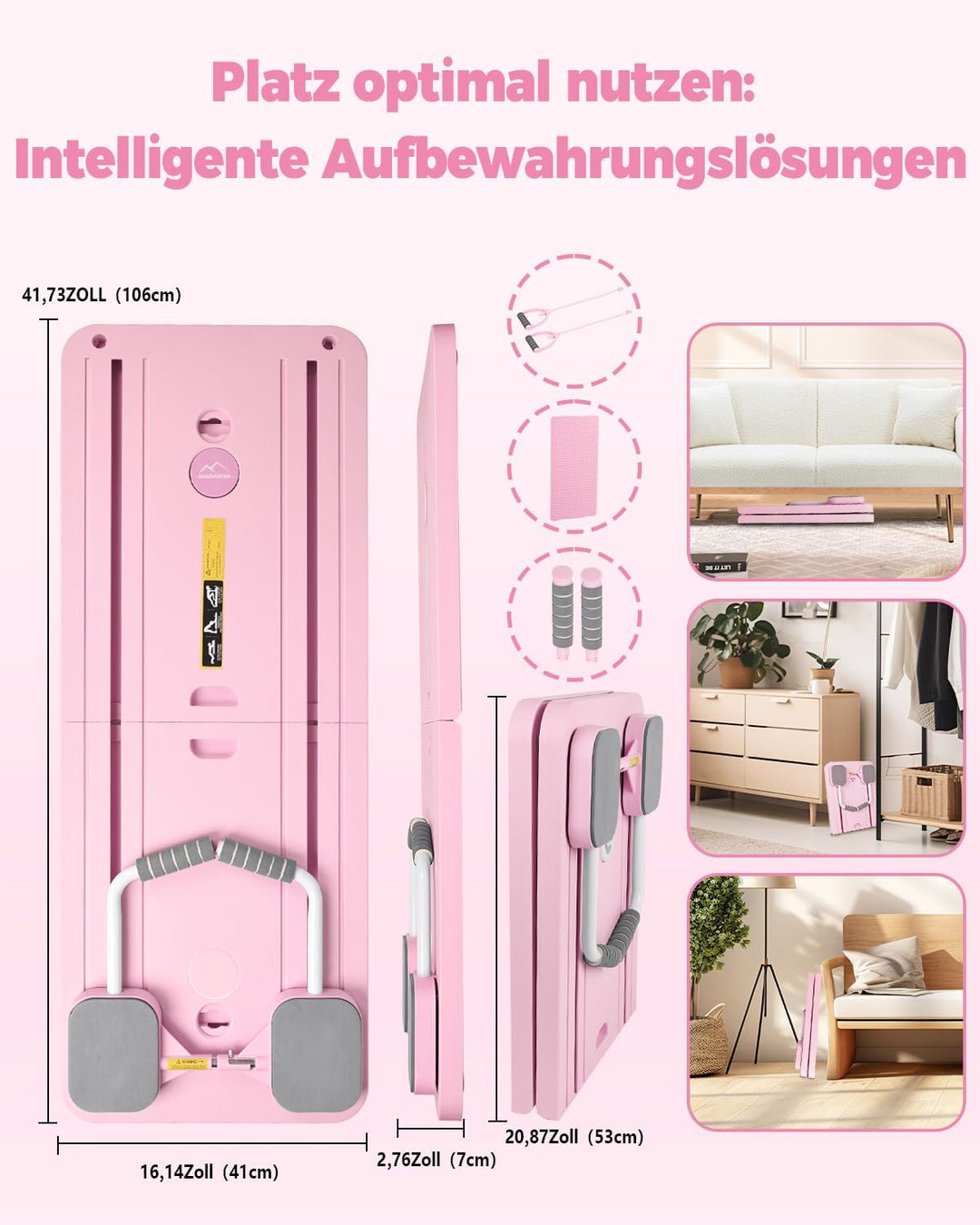 Pilates Board mit automatischem Rückprall – Faltbares Core-Trainingsgerät für Zuhause, inkl. Kniesch