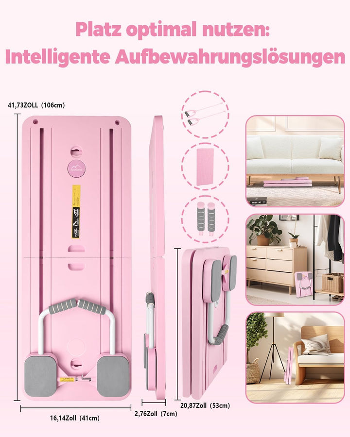 Pilates Board mit automatischem Rückprall – Faltbares Core-Trainingsgerät für Zuhause, inkl. Kniesch