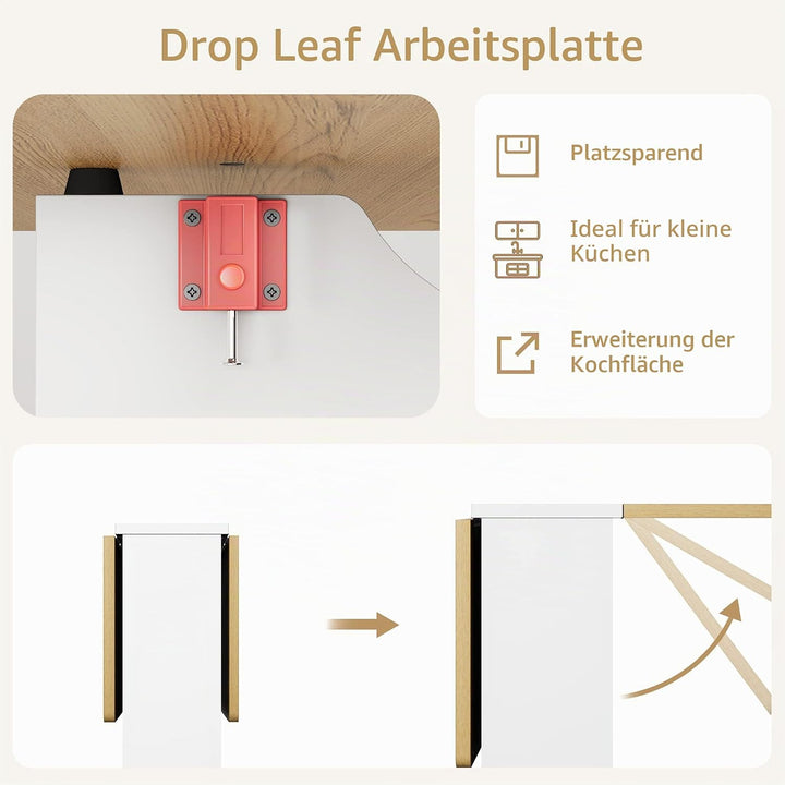 Platzsparender Klappbarer Esstisch – Ausklappbare Tischplatte, 2-Stufiger Stauraum &amp; Rollen – Erweit