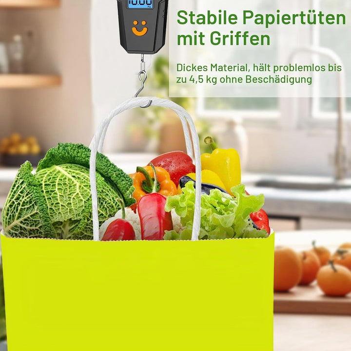 Gucass 50 Stück Gross Papiertüten mit Henkel, Bunt Kraft Papiertaschen Geschenktüten, 26x12x33cm Pap