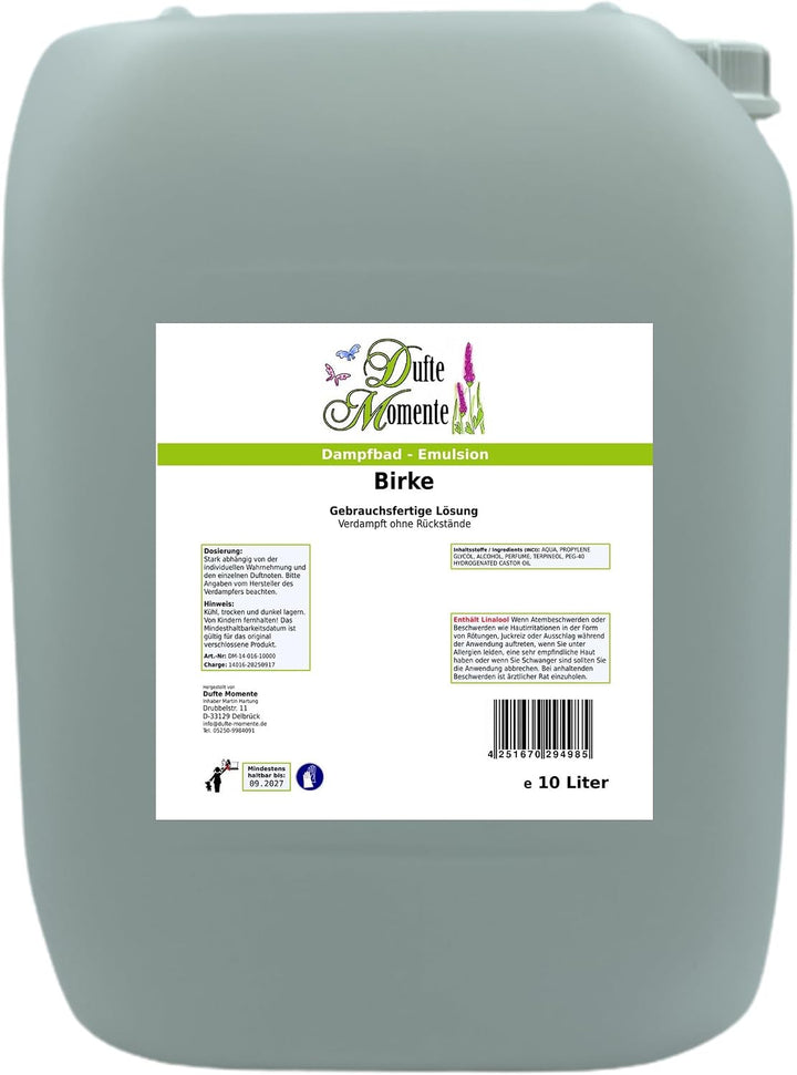 Dufte Momente Dampfbad-Emulsion 10 Liter Birke | Hochwertige Formel | gebrauchsfertig | Für gewerbli