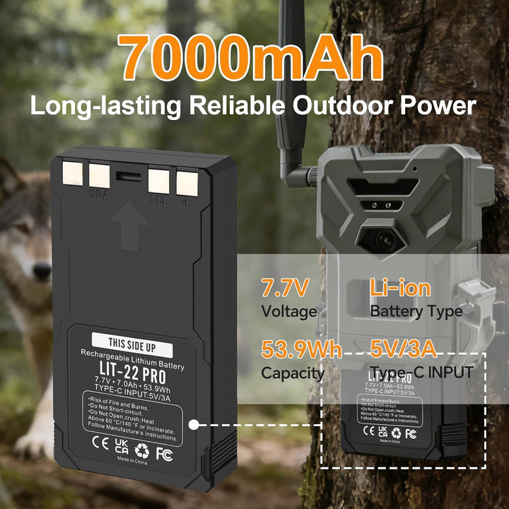 LIT-22 Pro Ersatzakku für Spypoint Flex Series（M，S, G36，Plus） Cellular Trail Camera Black, Black