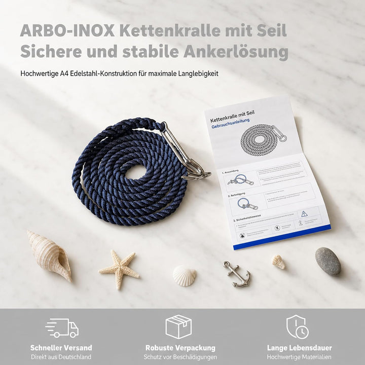 ARBO-INOX Kettenkralle mit Seil Edelstahl 8mm, 8mm