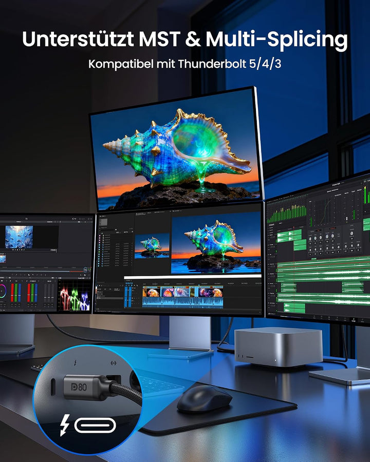 Silkland 80Gbps USB C DisplayPort 2.1 Kabel 1M [16K@60Hz, 8K@240Hz, 4K@960Hz], Thunderbolt 5/4/3 auf