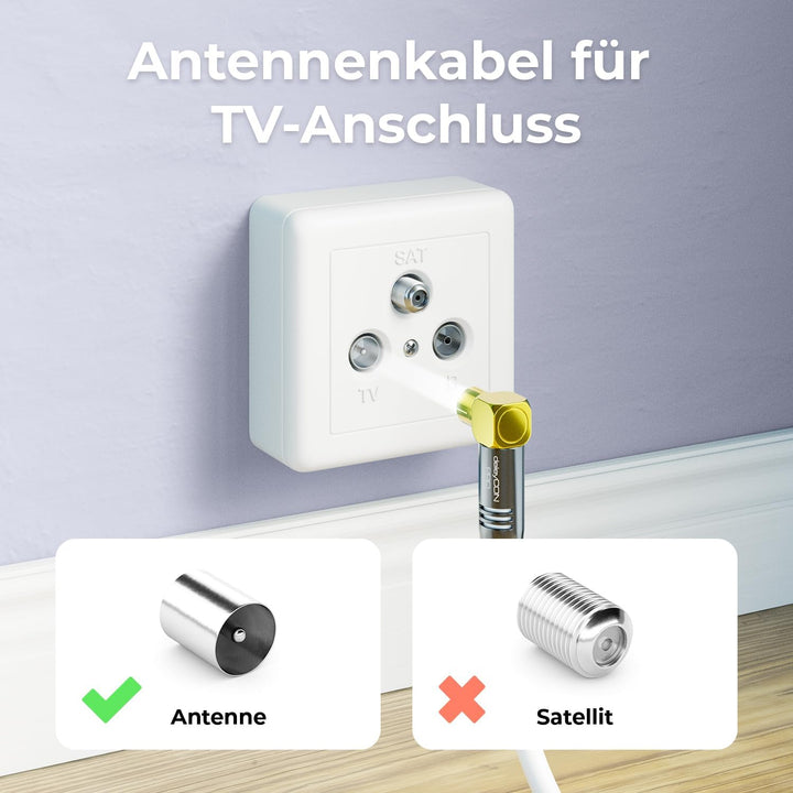 deleyCON 12,5m 4K TV Antennenkabel - 4K Ultra-HD Full HD HDTV - 2x Gewinkelt - Koaxialkabel - IEC-St