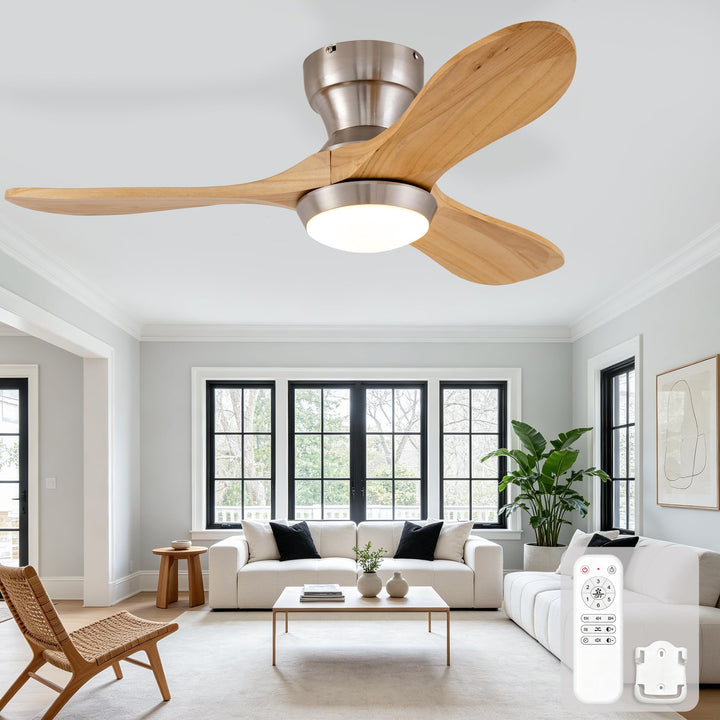 Deckenventilator 36 Zoll 3 Holzflügel flach 6 Stufen reversibel leise