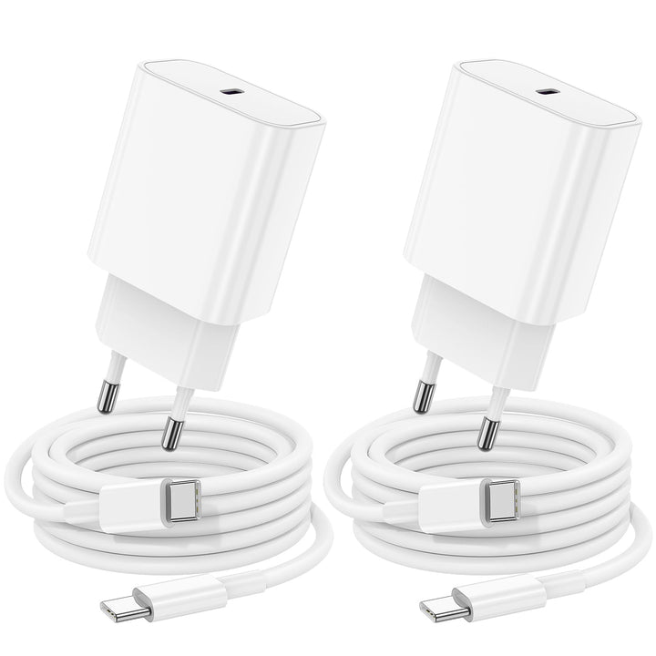 2Pack iPhone 17 16 15 Ladegerät mit Ladekabel, 20W USBC Schnellladegerät Original mit USB C Kabel 2m