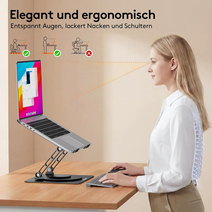 TECKNET 360° Laptop Ständer Höhenverstellbar, Verstellbarer Notebook Halterung aus Metall mit Doppel