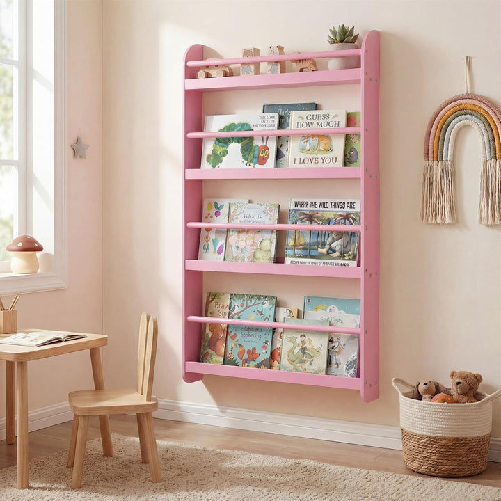 RELAX4LIFE Bücherregal Kinder, Kinderregal Wand mit 4 Fächern, platzsparendes Wandregal, Montessori