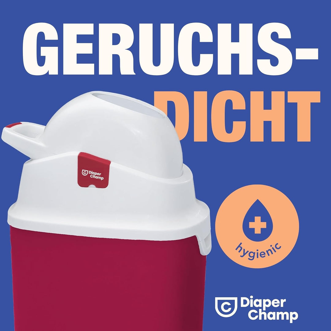 Geruchsdichter Windeleimer Diaper Champ ONE - funktioniert mit normalen herkömmlichen Tüten/Müllbeut