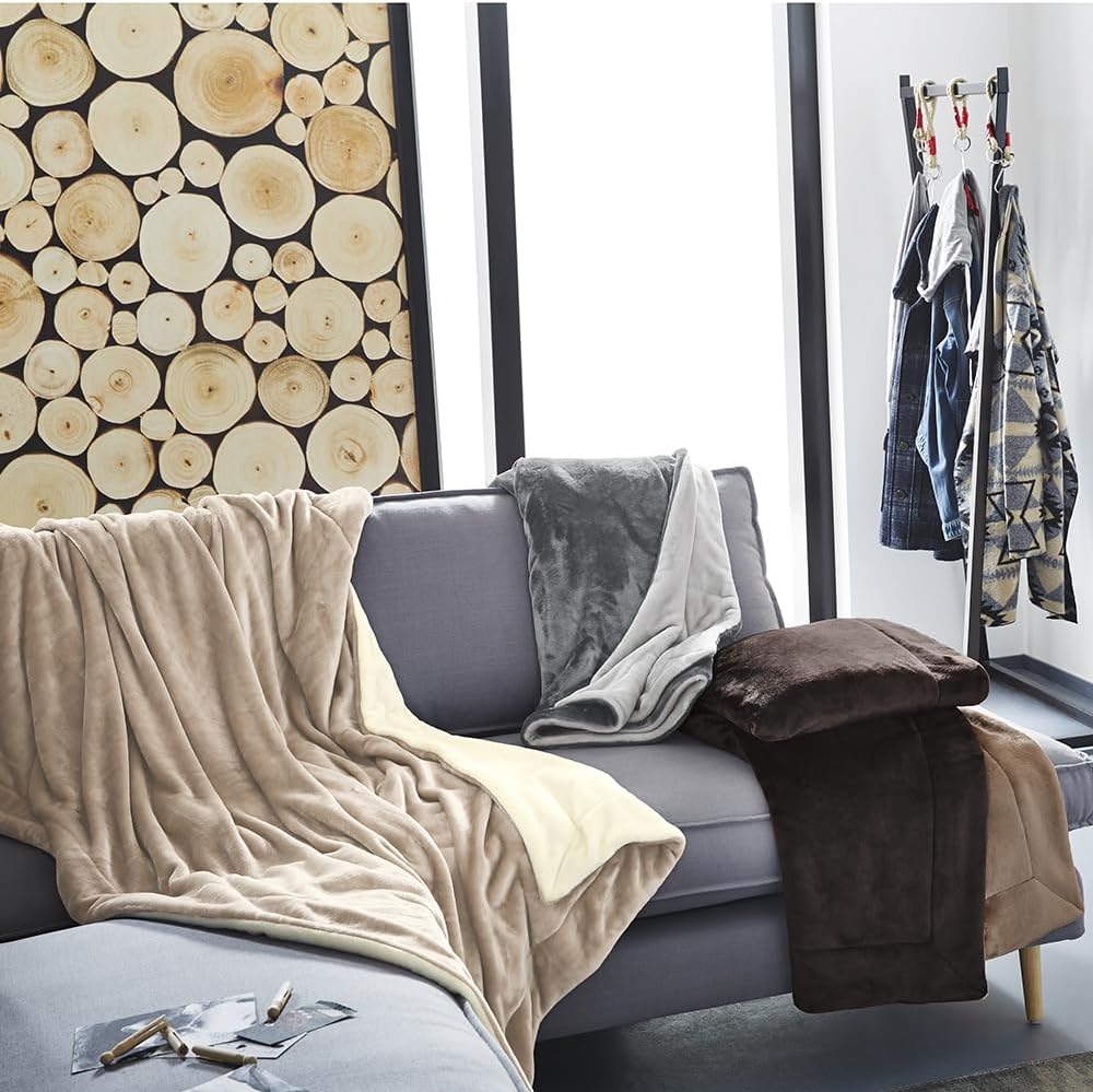 s.Oliver Doublesoft Kuscheldecke 150x200 - super kuschelig &amp; warm, Polyesterflausch Decke grau hellg
