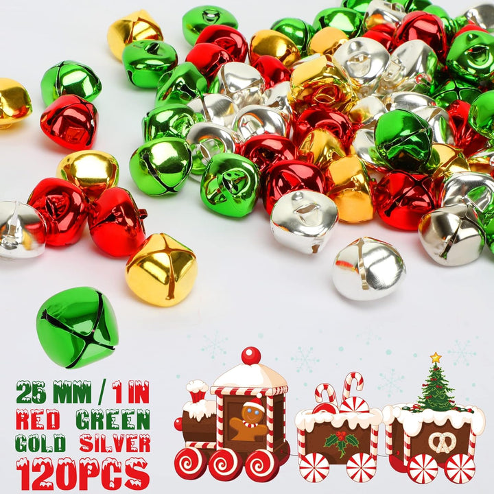 Augshy Weihnachten Glöckchen, 120 Stück Bunte Glöckchen zum Basteln 4 Farben Jingle Bells 25mm Klein