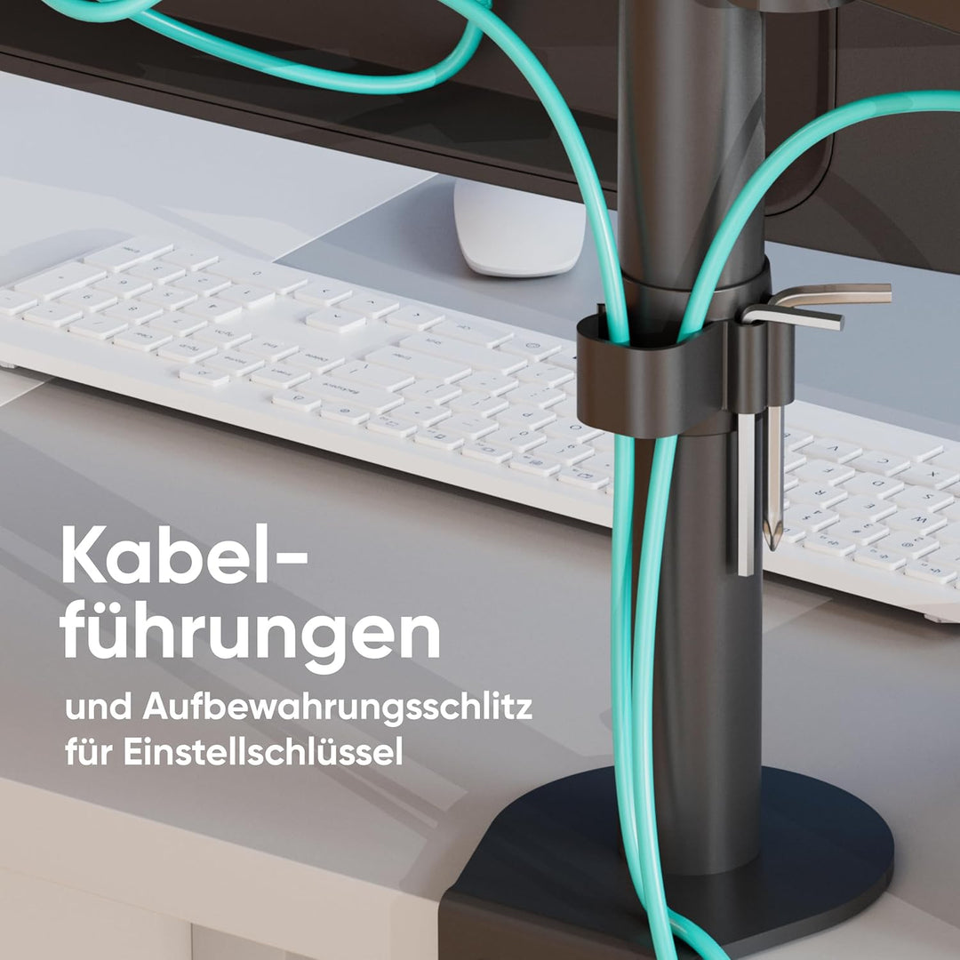ONKRON Zweiarm Monitor Halterung für 13-32 Zoll Flach&amp;Curved Bildschirm, Tischhalterung Höhenverstel