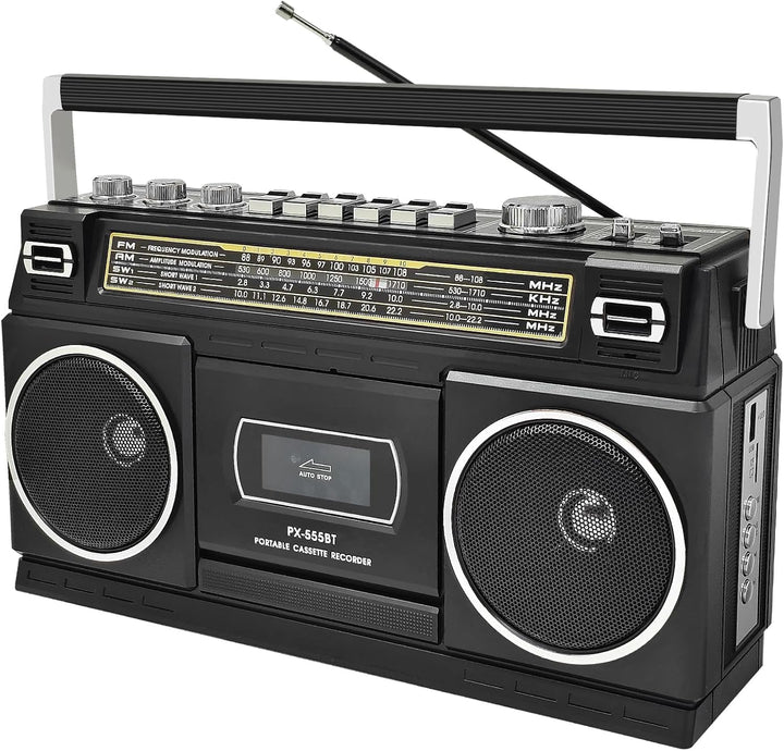 Kassettenspieler mit Bluetooth &amp; Radio (AM/FM/SW) | Digitalisierung von Kassetten auf USB | Stereo S