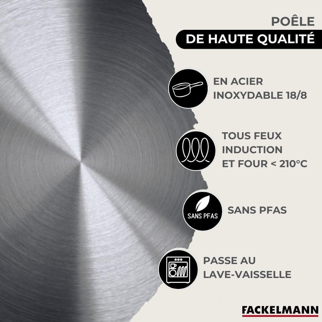 Fackelmann 2er-Set Pfannen aus Edelstahl 18/8, 24 und 28 cm, mit 6 Utensilien, für alle Herde und In