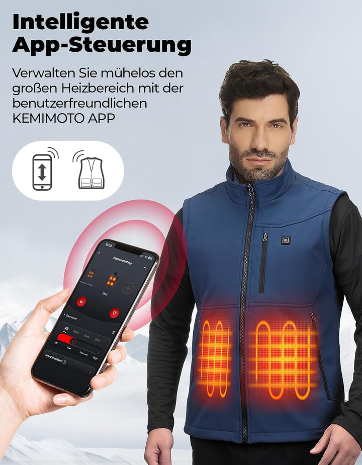 KEMIMOTO Beheizbare Weste mit App Funktion, Heizweste Herren und Damen, mit 10000mAh Akku, beheizte