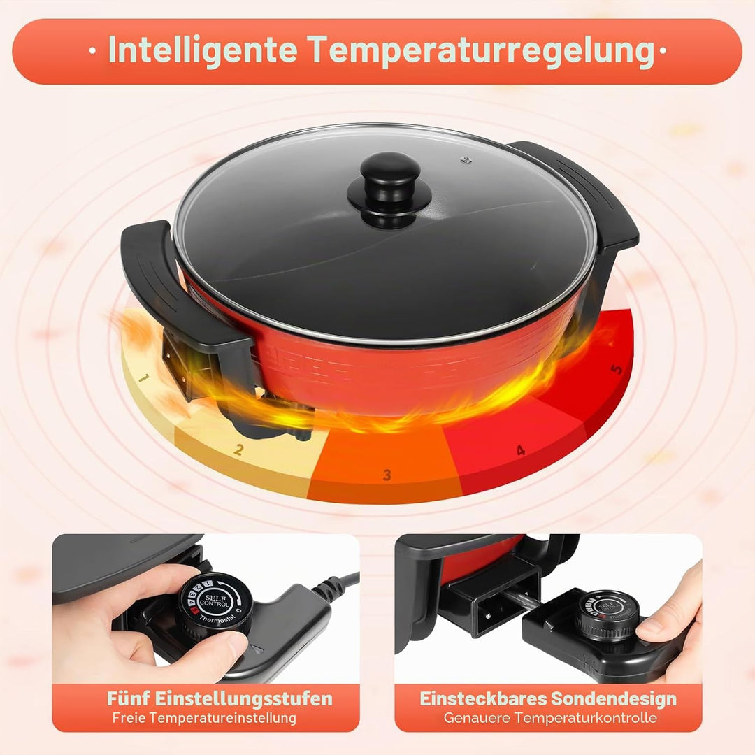 Elektrischer Multikocher,Hot Pot mit Antihaft-Wabenboden,1360W Schnellheizung, 6L Grossfamilien-Kapa