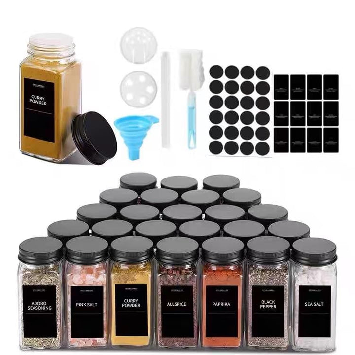 24 stück 120ml Gewürzgläser eckig luftdicht,Gewürzdosen Set Glas,Gewürzbehälter Spice Jars, Gewürze