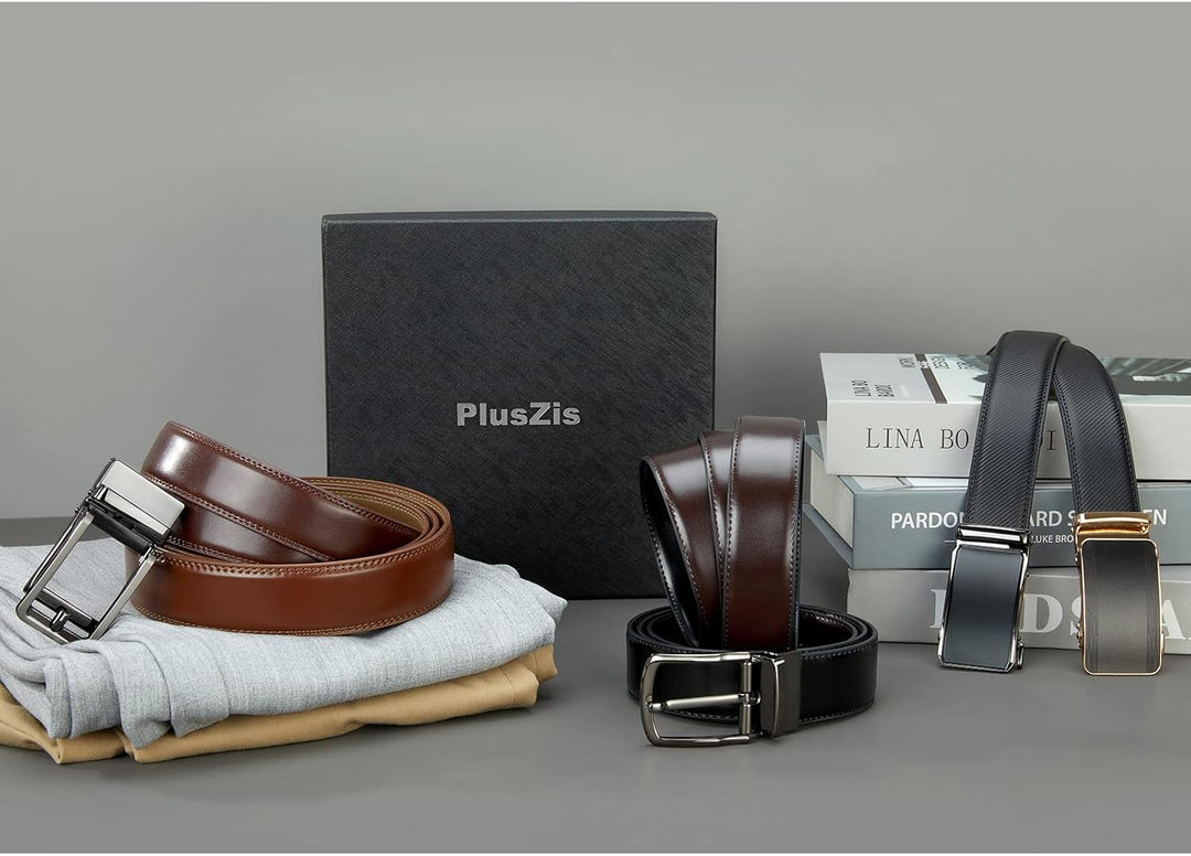PlusZis 28"-68 "Herren Ledergürtel mit Ratsche, gross und schlank mit automatischer Schnalle 110cm/2