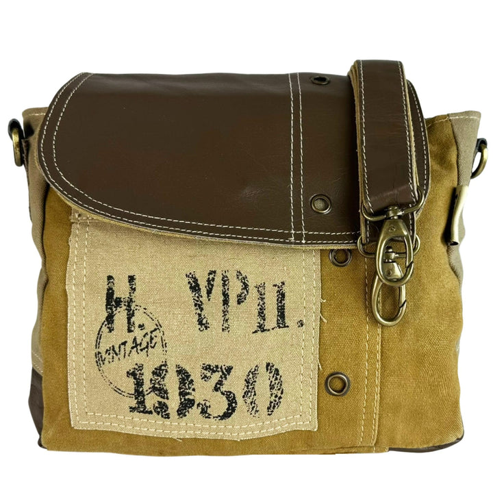 Sunsa Vintage Umhängetasche. Kleine Tasche aus Canvas &amp; Leder. Nachhaltige Messenger Bag. Geschenk I
