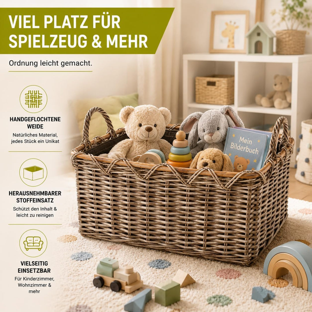 Kobolo Holzkorb Kaminkorb rechteckig Kubu grey - Rattan - Stoff dunkel Kubu Grau Stoff, Kubu Grau St