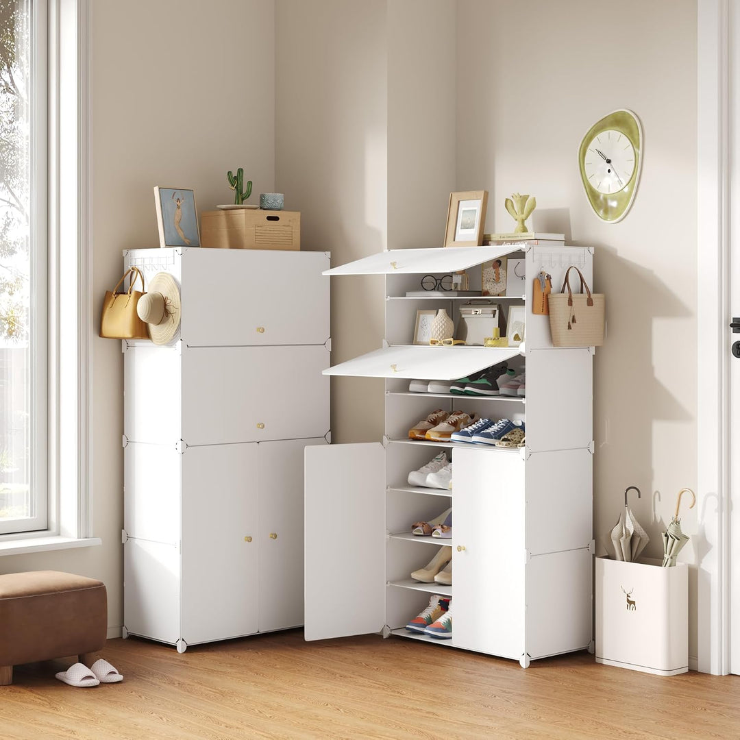 Mondeer Schuhregal, Schuhschrank 8 Ebenen mit Türen, Kunststoff Aufbewahrungsschrank mit Verstellbar