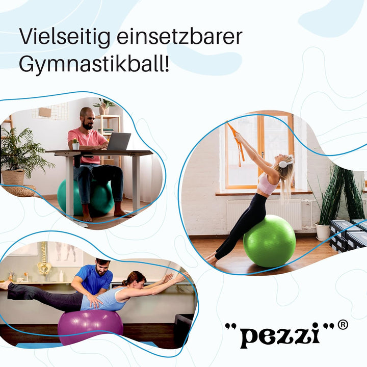 PEZZI - Gymnastikball Original Pezziball Standard 42-75cm Ø – Sitzball für Therapie, Sport &amp; Büro -