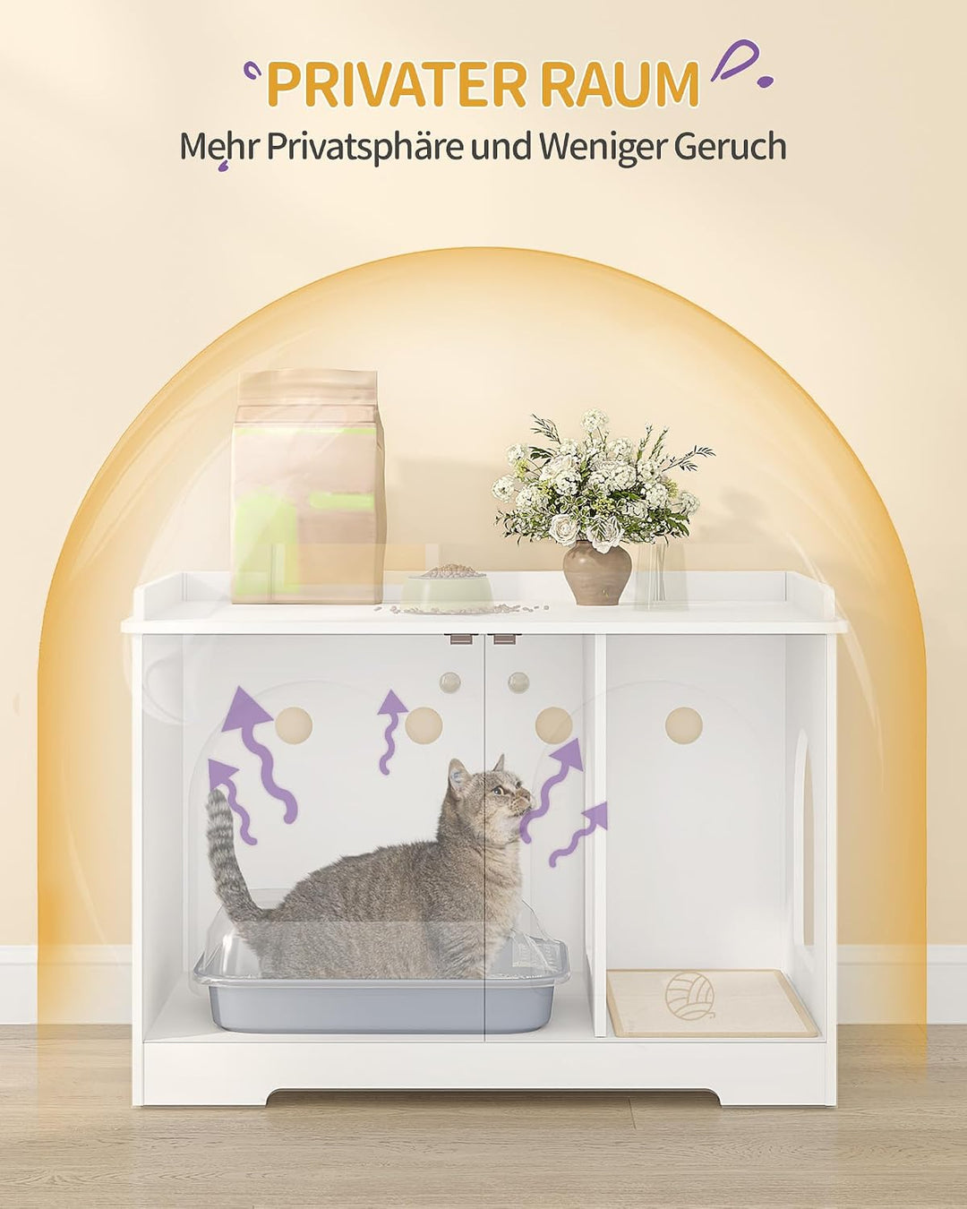 Hzuaneri Katzenschrank mit Griffen, Katzentoilette, Katzenklo Schrank, Katzenhaus mit Tür, Hölzerner