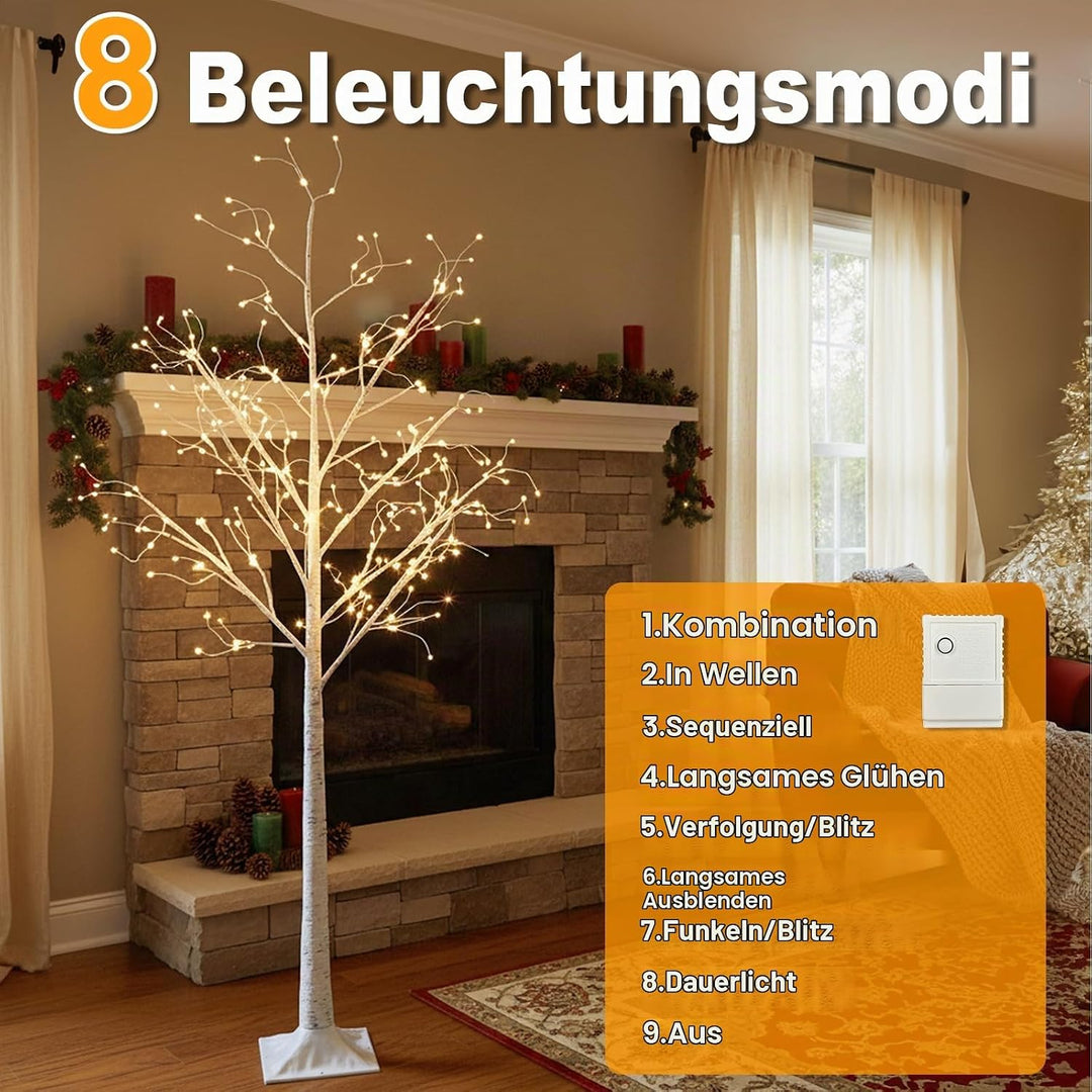 Weisse Weihnachtsbäume Zweig Set mit 9 Lichtmodi Lichterbaum mit Speicherfunktion Birke Baum mit war