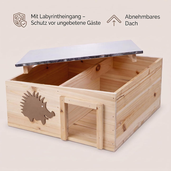 CULT at home Igelhaus mit Boden aus Holz 37 x 37 x 18 cm - | Igelhotel mit Labyrintheingang – Igelfu