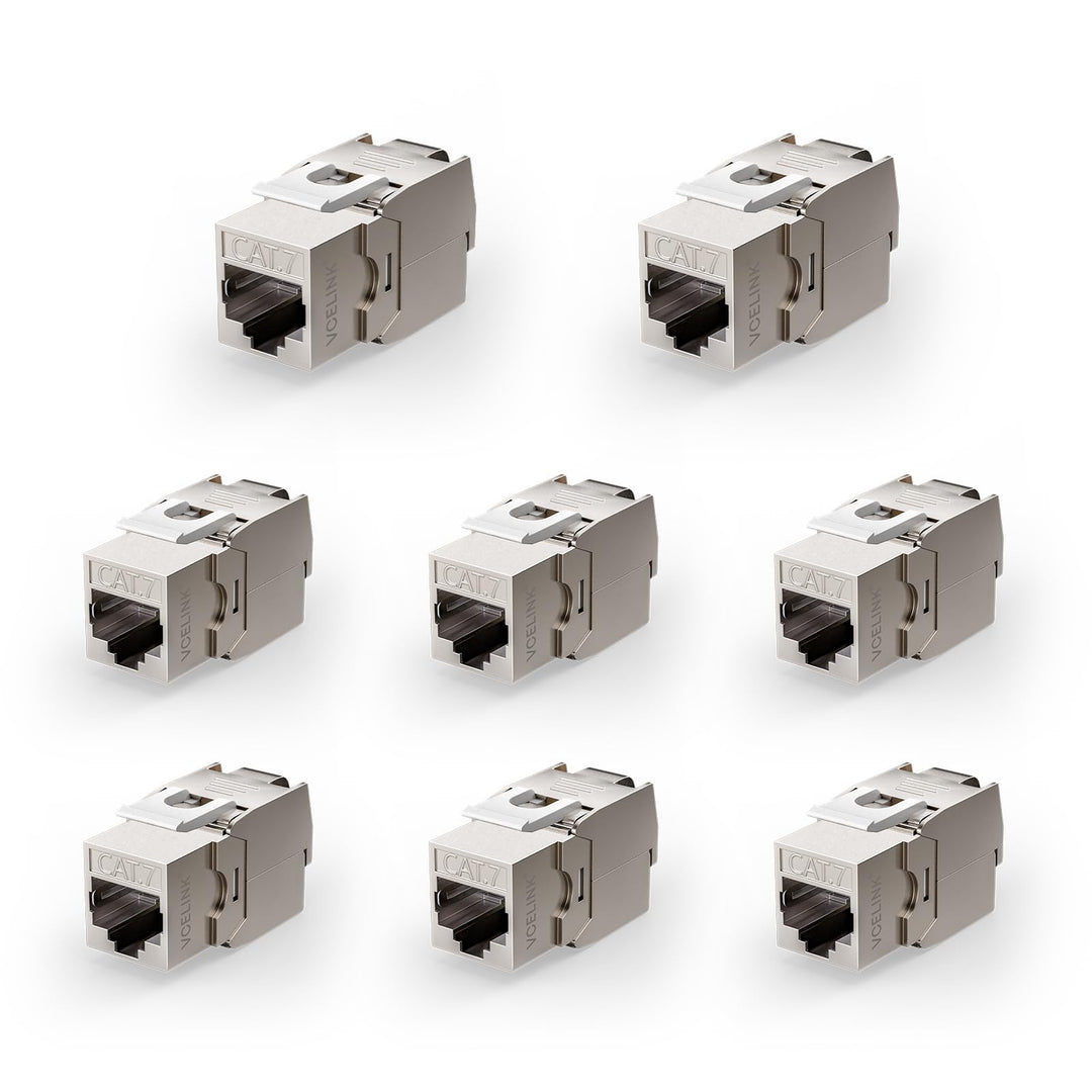 VCELINK 8x CAT7 Keystone RJ45 Modul Buchse, für LAN Kabel 10 Gbit/s bis 600 MHz AWG 22-24 &amp; PoE, Wer