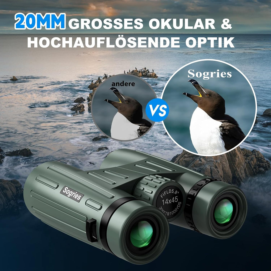 14x45 Fernglas für Erwachsene, leistungsstark, professionelles HD-Fernglas zur Vogelbeobachtung, Jag
