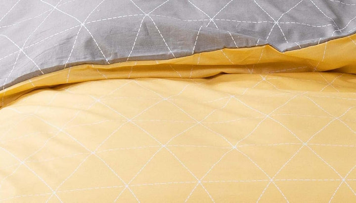 Visaggio Renforce Bettwäsche 155x220 cm 4tlg Baumwolle Raute Gelb Grau Wendebettwäsche Garnitur Set,