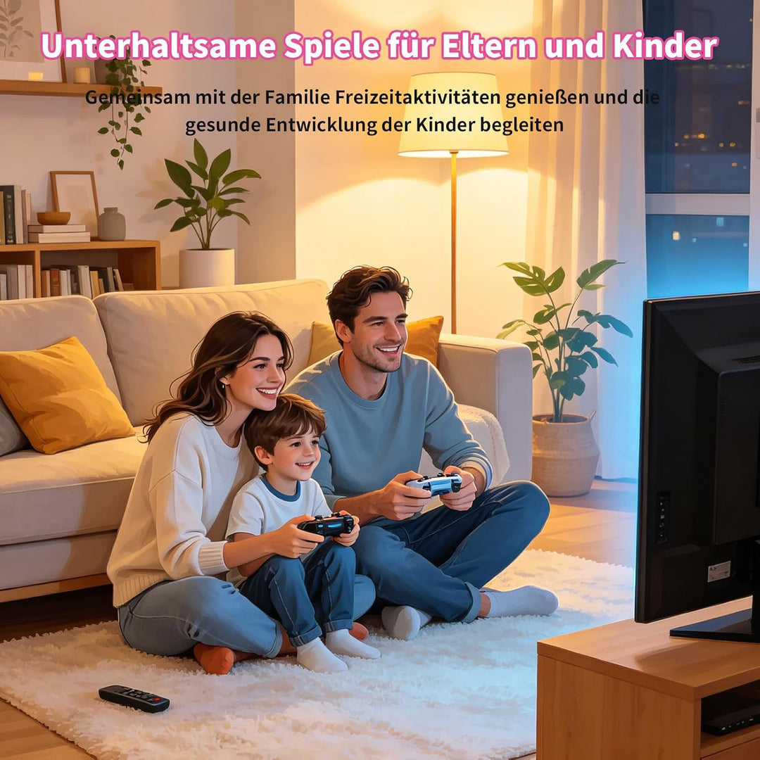 Kinder‑Spielkonsole mit über 90 integrierten Spielen, HDMI‑Plug‑&amp;‑Play, 2 kabellosen Gamepads Kinder