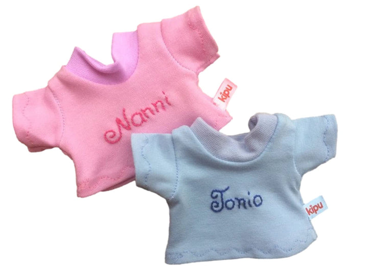 personalisiertes T-Shirt Gr. 20 cm für mini Puppen Teddy Kuscheltier Plüschie Puppenkleidung handmad