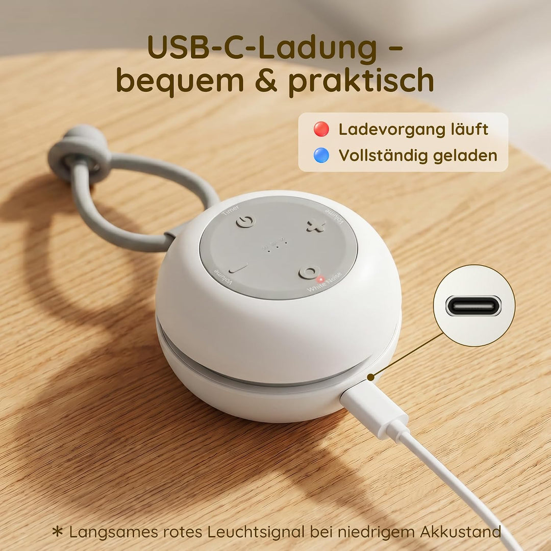 White Noise Machine Baby mit Nachtlicht &amp; Tragbar, Weisses Rauschen Baby Grau, Grau