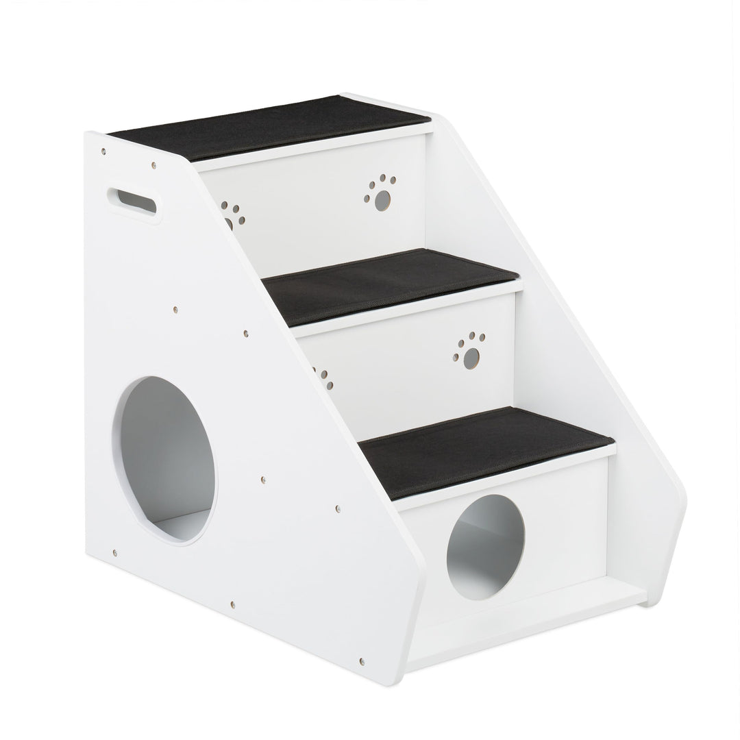 Relaxdays Hundetreppe 3 Stufen, Hunde &amp; Katzen, HBT 52,5x42x60 cm, Haustiertreppe Teppich, Bett &amp; Co
