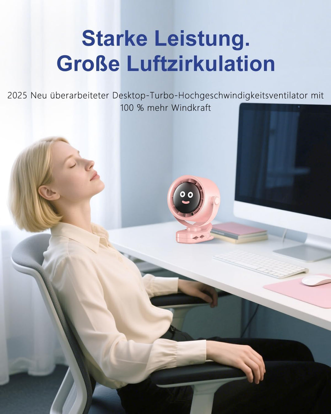 USB-C Ventilator Wiederaufladbar, Kleiner Tischventilator mit Klemme 5 Geschwindigkeiten Tragbarer m
